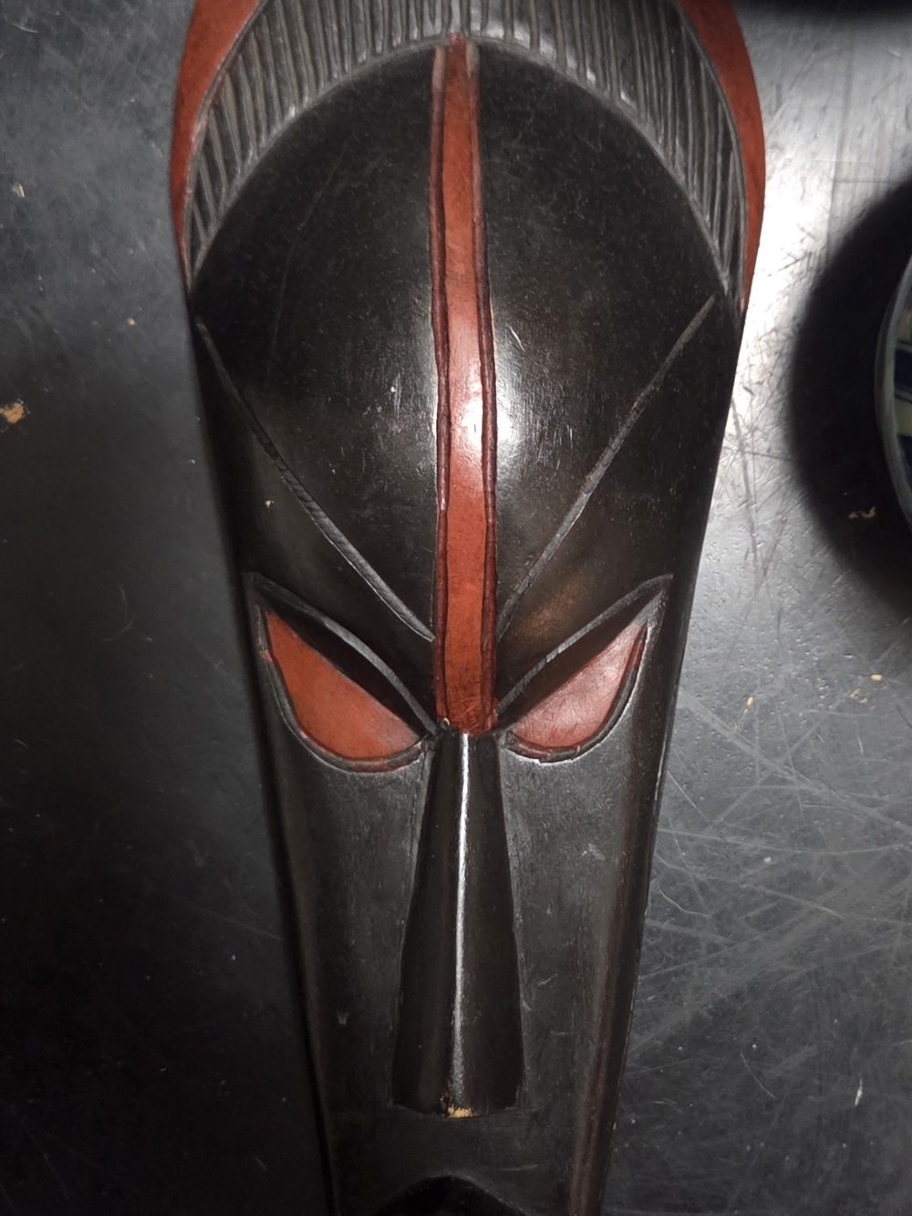 Hand-Carved Black and Red Tribal Mask